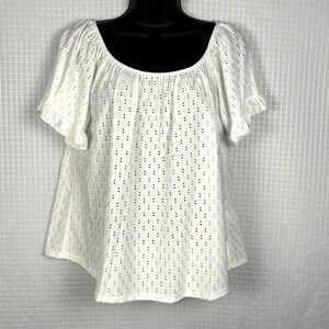 W5 Anthropologie Womens Top Medium Eyelet Ruffle Cottagecore Beach Vacation NWT‎